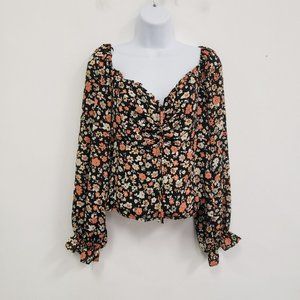 ASTR The Label Womens Ruffle Sweetheart Neck Top Size 2X Floral Smocked NWT